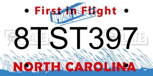 8TST397 North Carolina License Plate