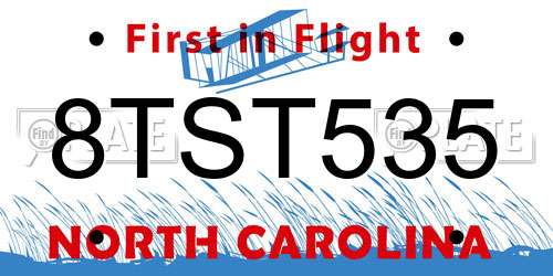8TST535 North Carolina License Plate