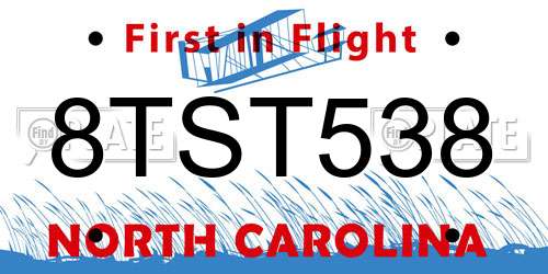 8TST538 North Carolina License Plate