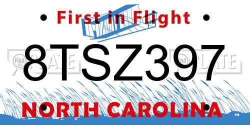 8TSZ397 North Carolina License Plate