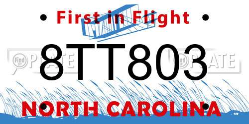 8TT803 North Carolina License Plate