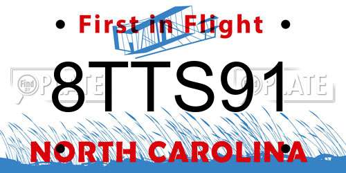 8TTS91 North Carolina License Plate