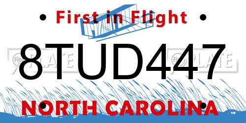 8TUD447 North Carolina License Plate