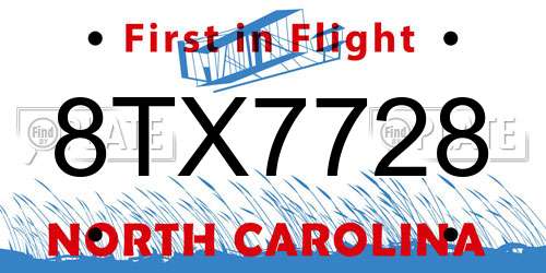 8TX7728 North Carolina License Plate