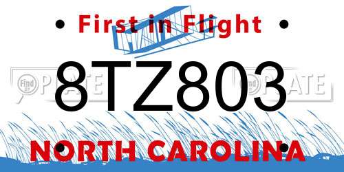 8TZ803 North Carolina License Plate