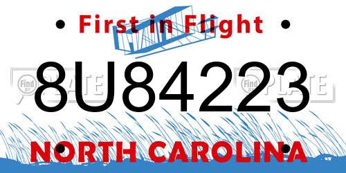 8U84223 North Carolina License Plate