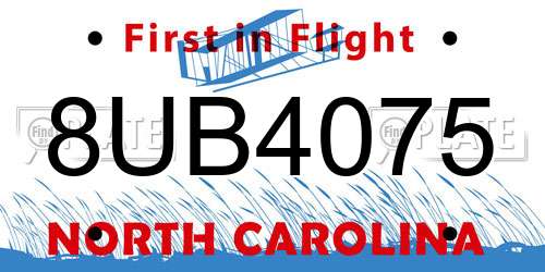8UB4075 North Carolina License Plate