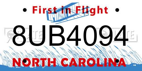 8UB4094 North Carolina License Plate