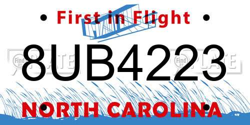 8UB4223 North Carolina License Plate
