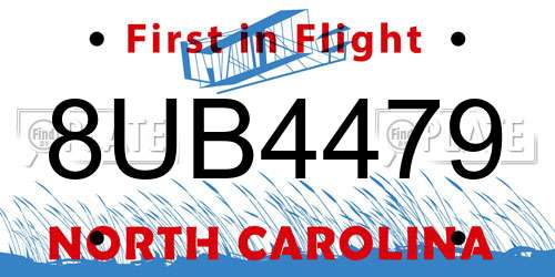 8UB4479 North Carolina License Plate