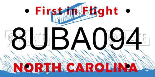 8UBA094 North Carolina License Plate