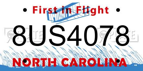 8US4078 North Carolina License Plate
