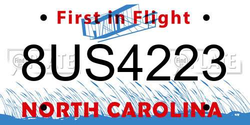 8US4223 North Carolina License Plate