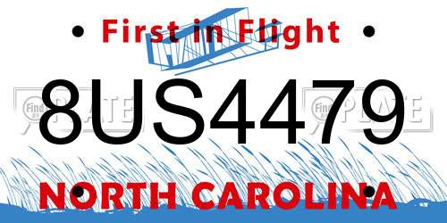 8US4479 North Carolina License Plate