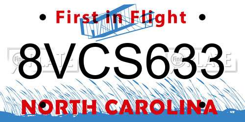 8VCS633 North Carolina License Plate
