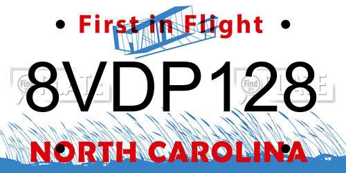 8VDP128 North Carolina License Plate