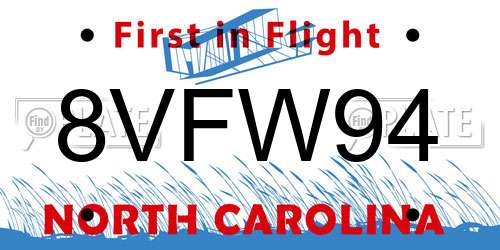 8VFW94 North Carolina License Plate