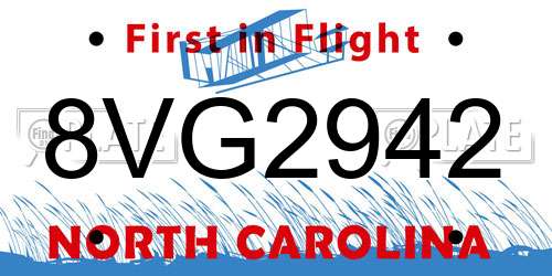 8VG2942 North Carolina License Plate