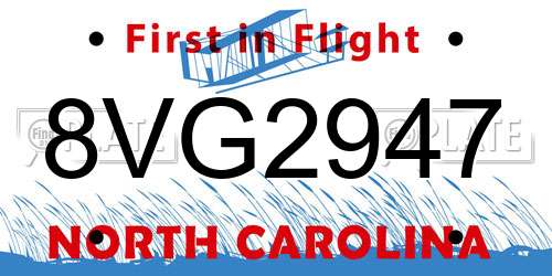 8VG2947 North Carolina License Plate