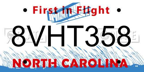 8VHT358 North Carolina License Plate