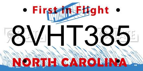 8VHT385 North Carolina License Plate