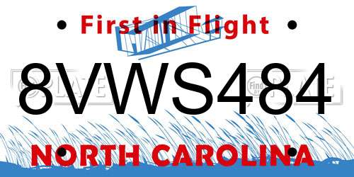 8VWS484 North Carolina License Plate