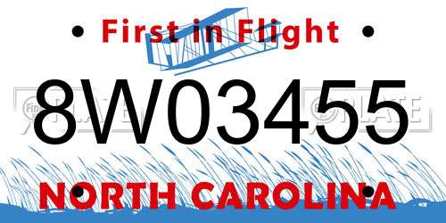 8W03455 North Carolina License Plate