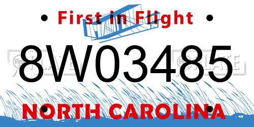8W03485 North Carolina License Plate