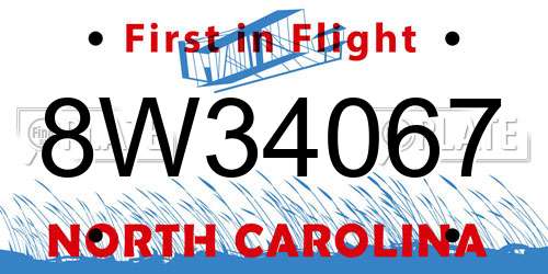 8W34067 North Carolina License Plate