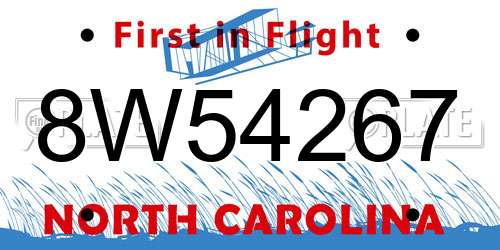 8W54267 North Carolina License Plate