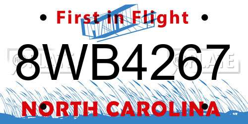 8WB4267 North Carolina License Plate