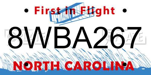 8WBA267 North Carolina License Plate