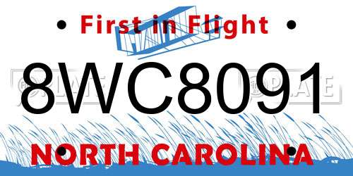 8WC8091 North Carolina License Plate