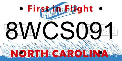 8WCS091 North Carolina License Plate