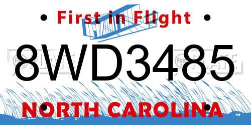 8WD3485 North Carolina License Plate