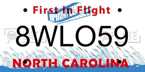 8WLO59 North Carolina License Plate