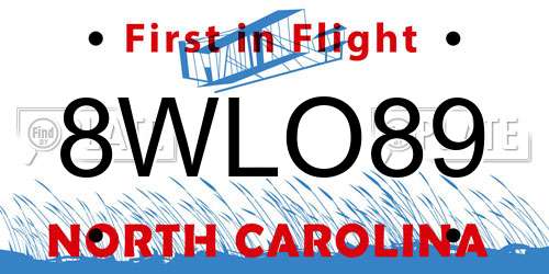 8WLO89 North Carolina License Plate