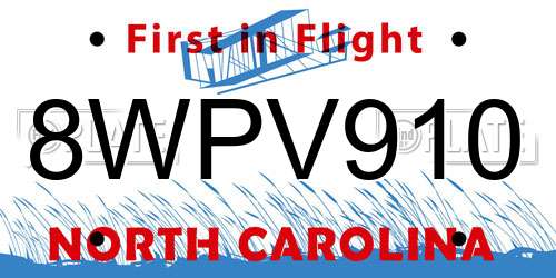 8WPV910 North Carolina License Plate