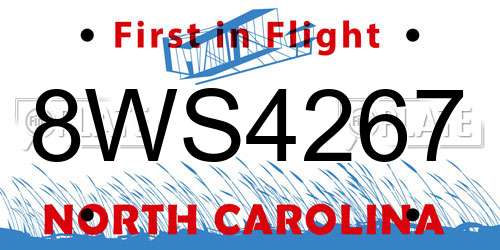 8WS4267 North Carolina License Plate
