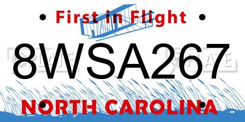 8WSA267 North Carolina License Plate