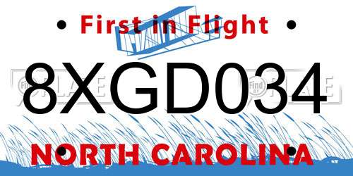 8XGD034 North Carolina License Plate