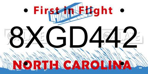 8XGD442 North Carolina License Plate