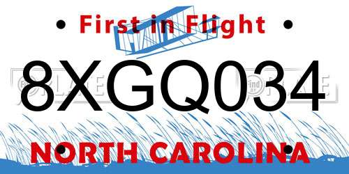 8XGQ034 North Carolina License Plate