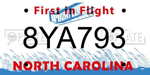 8YA793 North Carolina License Plate