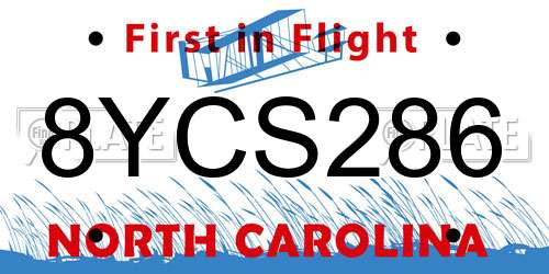 8YCS286 North Carolina License Plate