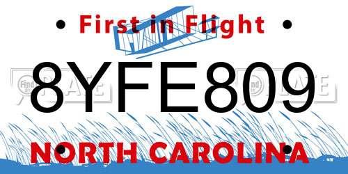 8YFE809 North Carolina License Plate