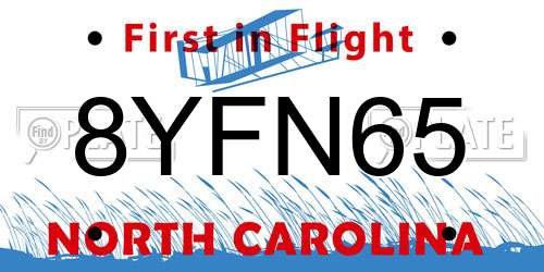8YFN65 North Carolina License Plate