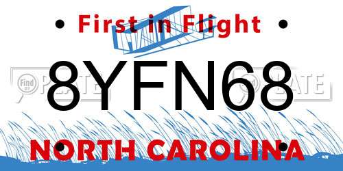 8YFN68 North Carolina License Plate