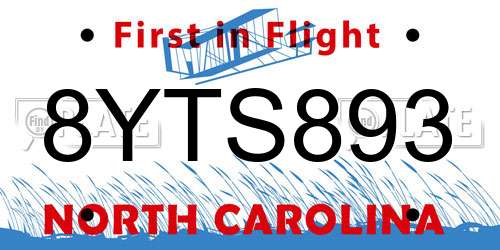 8YTS893 North Carolina License Plate