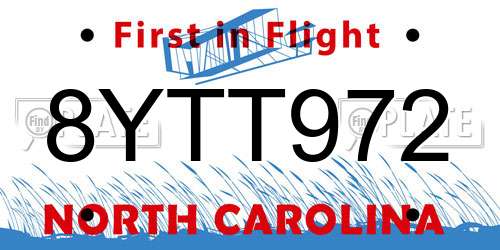8YTT972 North Carolina License Plate